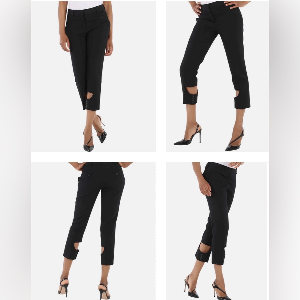 BURBERRY BLACK 100% YEAR ROUND VIRGIN WOOL PANTS WITH UNIQUE CUT OUT DETAILING - Picture 8 of 16